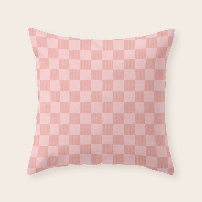 Textured Plaid pattern pink and white Throw Pillow Gallery Image 1