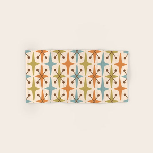 Mid Century Modern Googie Star Pattern Mid Mod Hand & Bath Towel Gallery Image 1