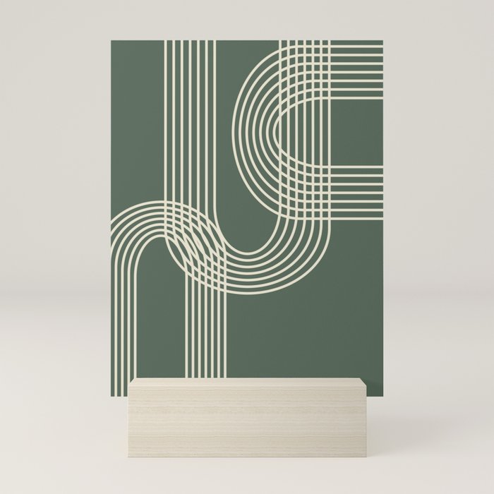 Minimalist Lines in Forest Green Mini Art Print Gallery Image 5
