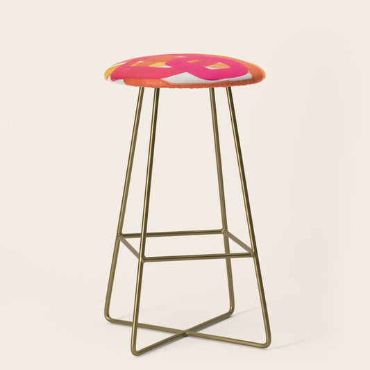 Funky Retro 70's Style Pattern Orange Pink Greindent Striped Circles Mid Century Colorful Pop Art Stool Gallery Image 2