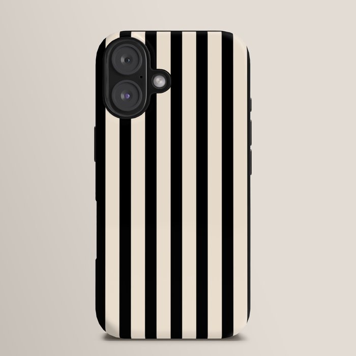 Fine Stripes Vertical Minimalist Pattern in Black and Almond Cream iPhone Case Gallery Image 13