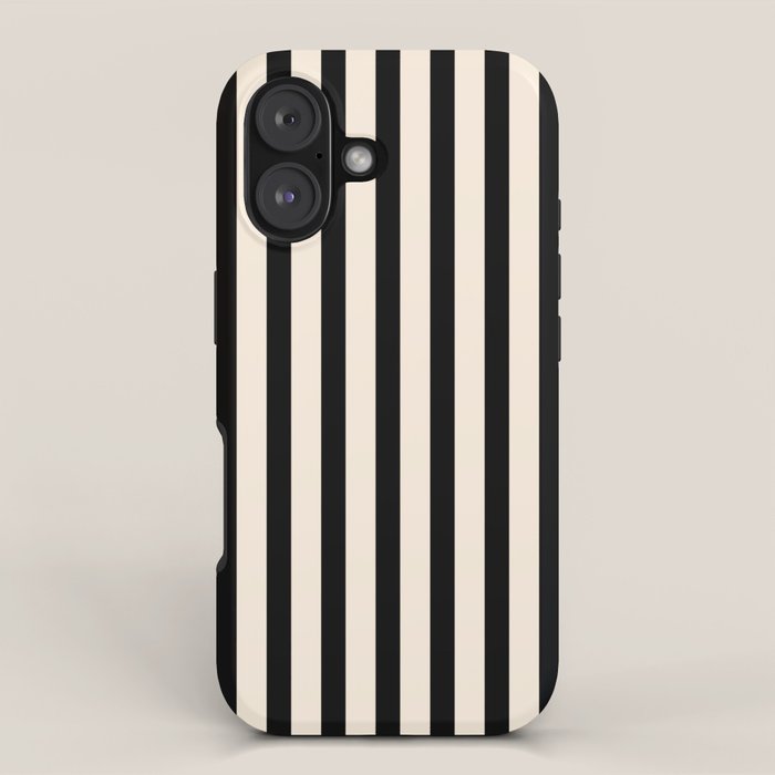 Fine Stripes Vertical Minimalist Pattern in Black and Almond Cream iPhone Case Gallery Image 1