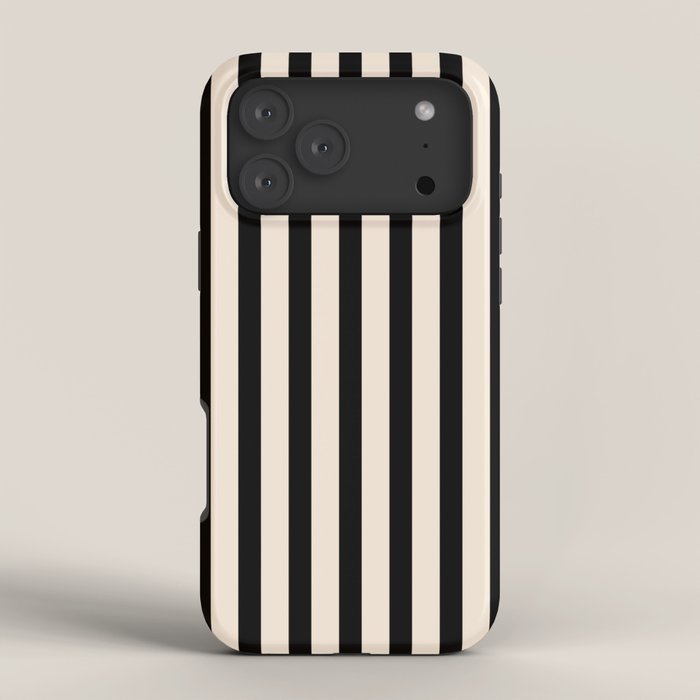 Fine Stripes Vertical Minimalist Pattern in Black and Almond Cream iPhone Case Gallery Image 4