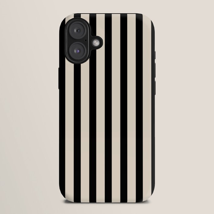 Fine Stripes Vertical Minimalist Pattern in Black and Almond Cream iPhone Case Gallery Image 10