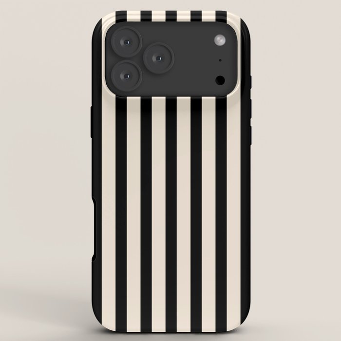 Fine Stripes Vertical Minimalist Pattern in Black and Almond Cream iPhone Case Gallery Image 8