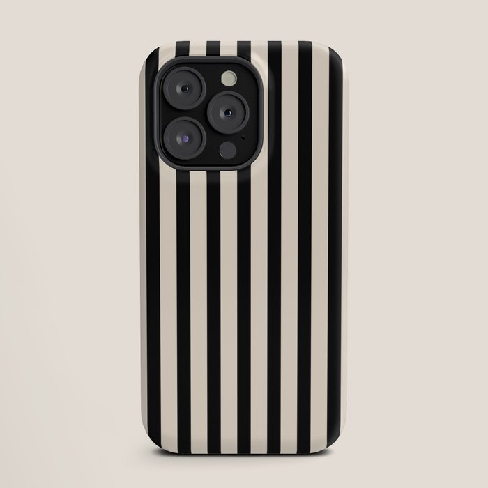 Fine Stripes Vertical Minimalist Pattern in Black and Almond Cream iPhone Case Gallery Image 19