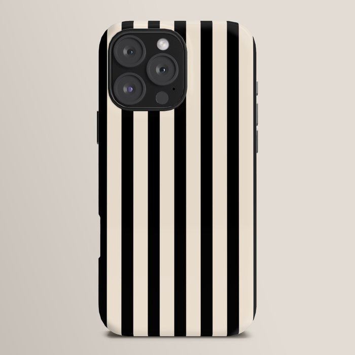 Fine Stripes Vertical Minimalist Pattern in Black and Almond Cream iPhone Case Gallery Image 16