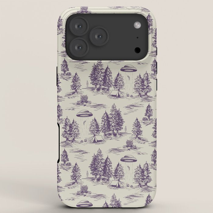 Purple Alien Abduction Toile De Jouy Pattern iPhone Case Gallery Image 8