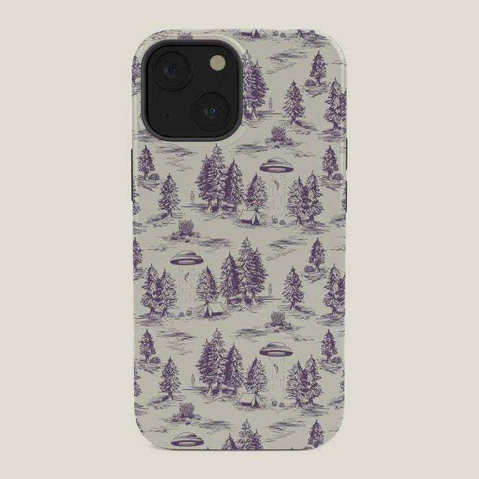 Purple Alien Abduction Toile De Jouy Pattern iPhone Case Gallery Image 34