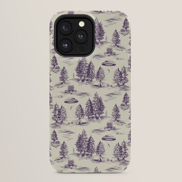 Purple Alien Abduction Toile De Jouy Pattern iPhone Case Gallery Image 24