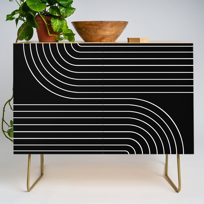 Minimal Line Curvature II Black and White Mid Century Modern Arch Abstract Credenza Gallery Image 1