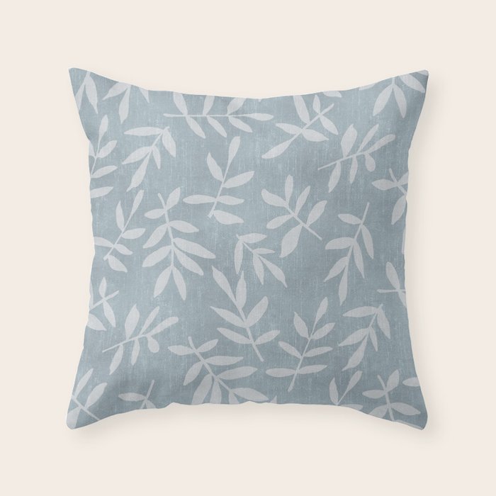 Simple Scandinavian Ditsy Leaf Pattern Blue Grey Throw Pillow Gallery Image 3