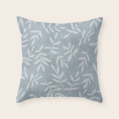 Simple Scandinavian Ditsy Leaf Pattern Blue Grey Throw Pillow Gallery Image 3