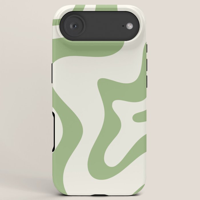 Retro Liquid Swirl Abstract Pattern Square in Light Sage Green and Cream iPhone Case Gallery Image 6