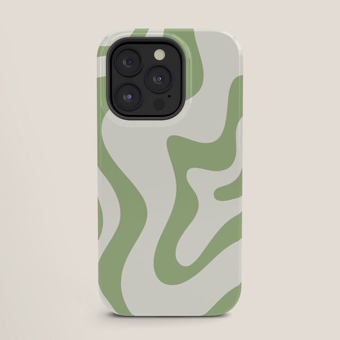 Retro Liquid Swirl Abstract Pattern Square in Light Sage Green and Cream iPhone Case Gallery Image 27