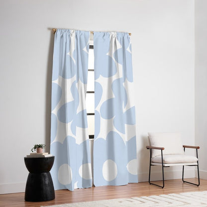 Large Baby Blue Retro Flowers White Background #decor #society6 #buyart Window Curtain Gallery Image 6