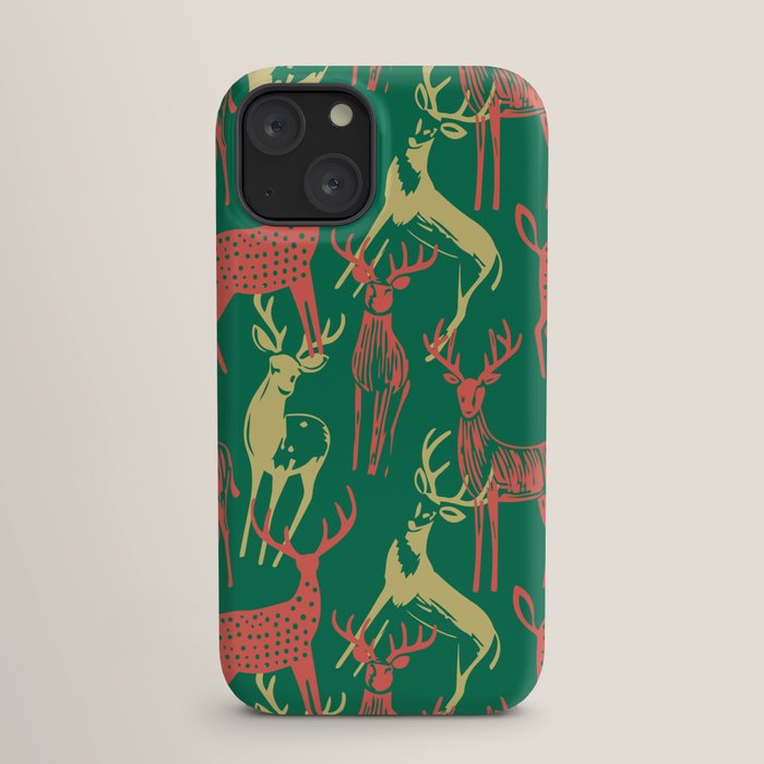 Green christmas reindeer animal pattern iPhone Case Gallery Image 17