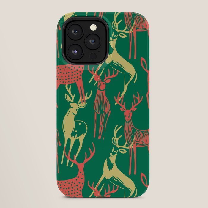 Green christmas reindeer animal pattern iPhone Case Gallery Image 28