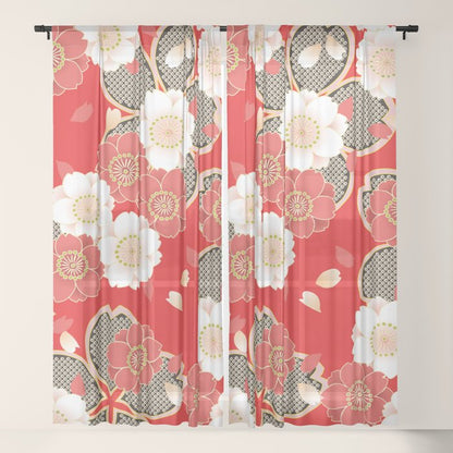 Japanese Vintage Red Black White Floral Kimono Pattern Window Curtain Gallery Image 21