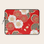Japanese Vintage Red Black White Floral Kimono Pattern Laptop Sleeve Gallery Image 1