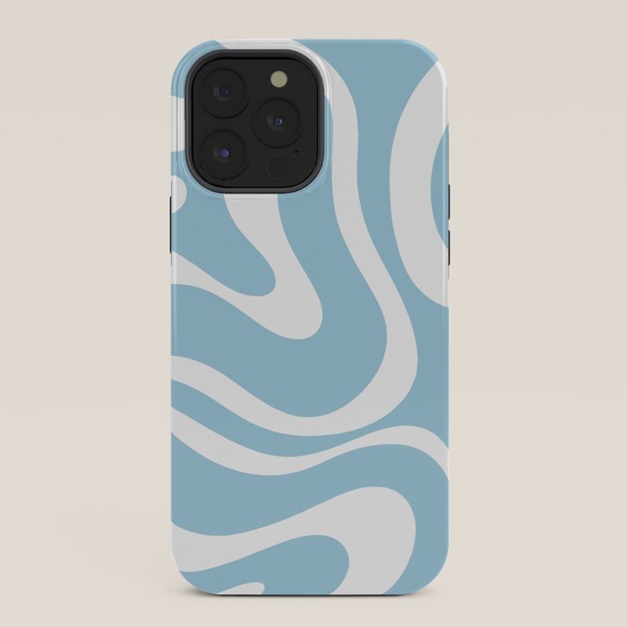 Retro Modern Liquid Swirl Abstract Pattern in Baby Blue and White iPhone Case Gallery Image 36