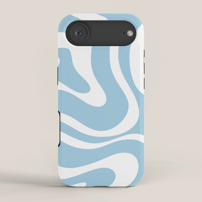 Retro Modern Liquid Swirl Abstract Pattern in Baby Blue and White iPhone Case Gallery Image 2