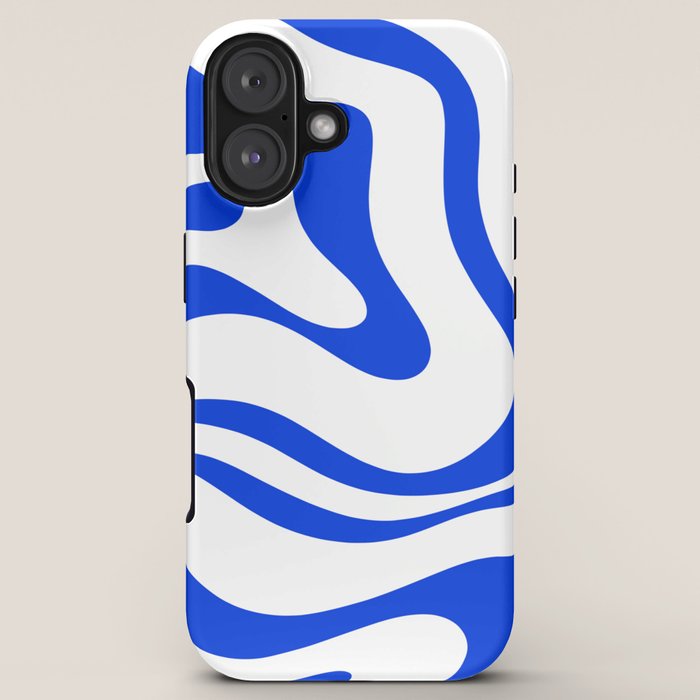 Retro Modern Liquid Swirl Abstract Pattern in Royal Blue and White iPhone Case Gallery Image 5
