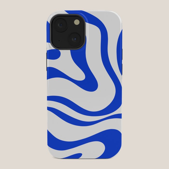Retro Modern Liquid Swirl Abstract Pattern in Royal Blue and White iPhone Case Gallery Image 34