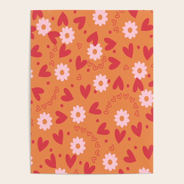 Hearts and Flowers on Orange Poster Gallery Image 4