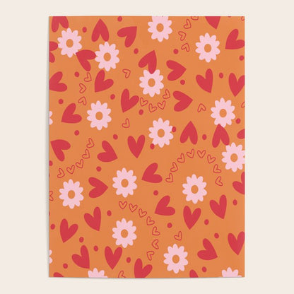 Hearts and Flowers on Orange Poster Gallery Image 4