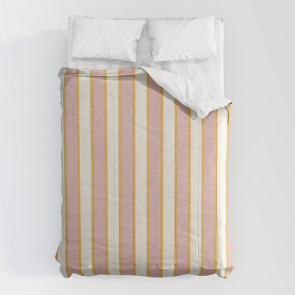 Pastel Pink And Gold Braid Cabana Stripes On Off-White Cream Vintage Aesthetic Comforter Gallery Image 6