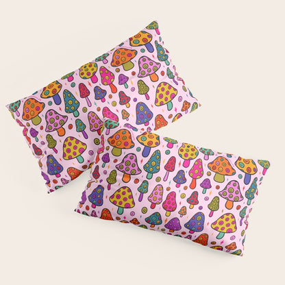 Smiley Mushrooms Print in Pink Pillow Sham Gallery Image 4
