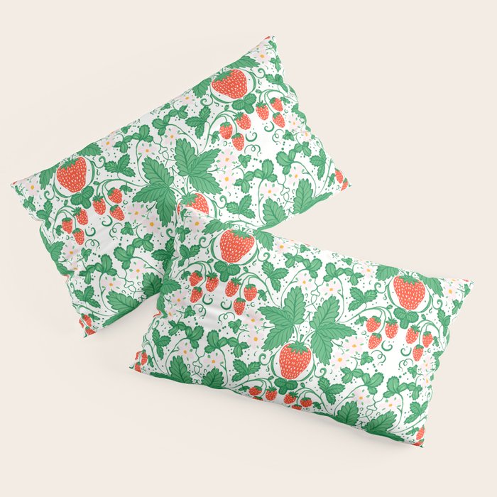 Fresh Strawberry Vine and Floral Pattern on White Pillow Sham Gallery Image 4