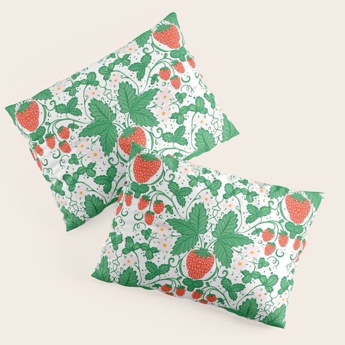 Fresh Strawberry Vine and Floral Pattern on White Pillow Sham Gallery Image 3
