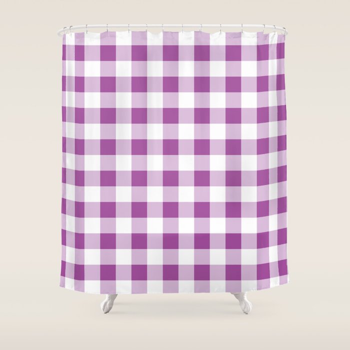 Gingham Large Lavender Amethyst White Shower Curtain Gallery Image 1