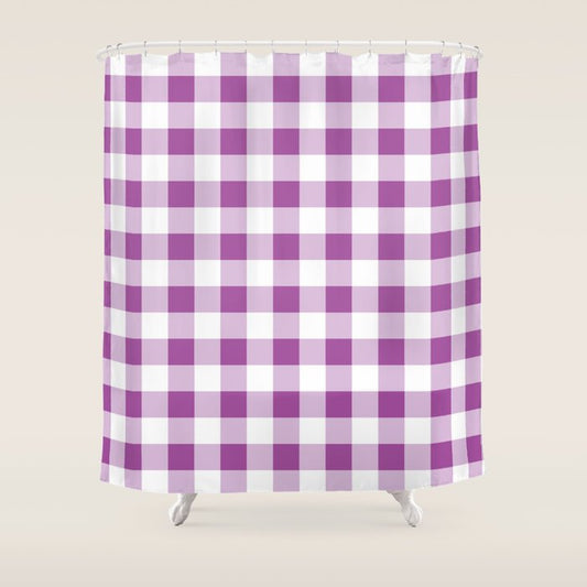 Gingham Large Lavender Amethyst White Shower Curtain Gallery Image 1