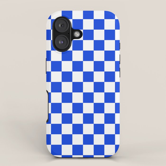 Checkerboard Check Checkered Pattern in Royal Blue and White iPhone Case Gallery Image 1