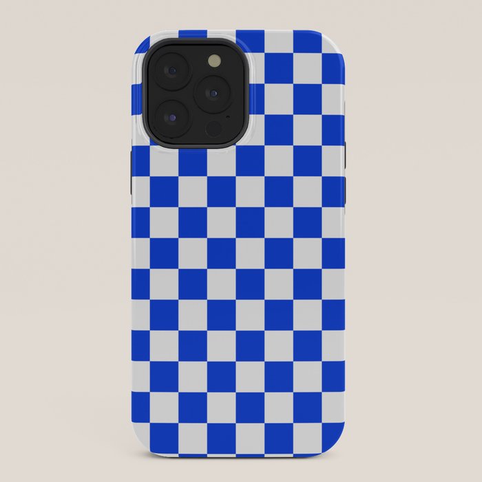 Checkerboard Check Checkered Pattern in Royal Blue and White iPhone Case Gallery Image 36