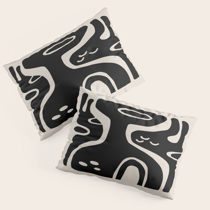 Abstract Art Black and Linen White Pillow Sham Gallery Image 3