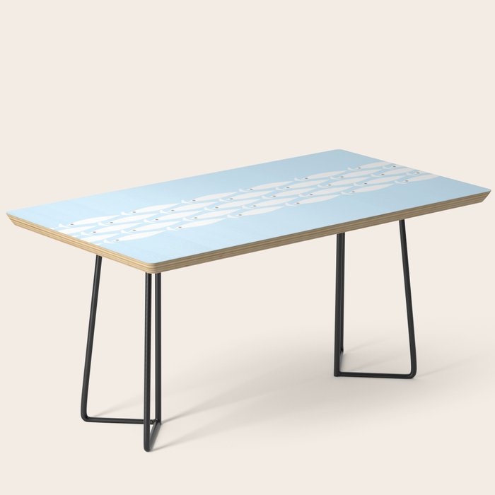 Coastal Minimalist Mid Century Modern Fish in Cool Light Blue White Brown Coffee Table Gallery Image 1