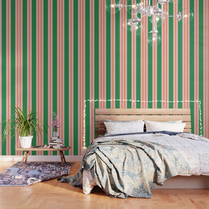 Bold Stripes Green Pink Orange Pattern Wallpaper Gallery Image 1