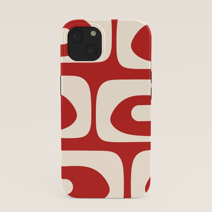 Retro Piquet Mid Century Modern Abstract Pattern in Red and Almond Cream iPhone Case Gallery Image 37