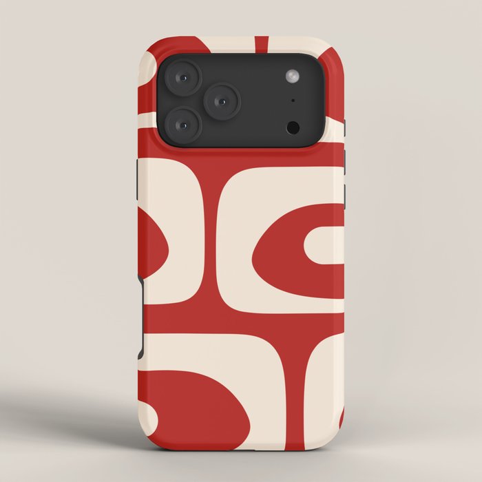 Retro Piquet Mid Century Modern Abstract Pattern in Red and Almond Cream iPhone Case Gallery Image 4