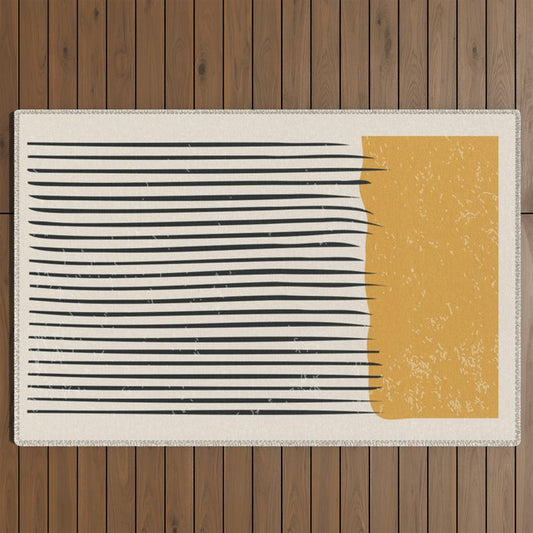 Mid Century Modern Minimalist Rothko Inspired Color Field With Lines Geometric Style Outdoor Rug Gallery Image 2