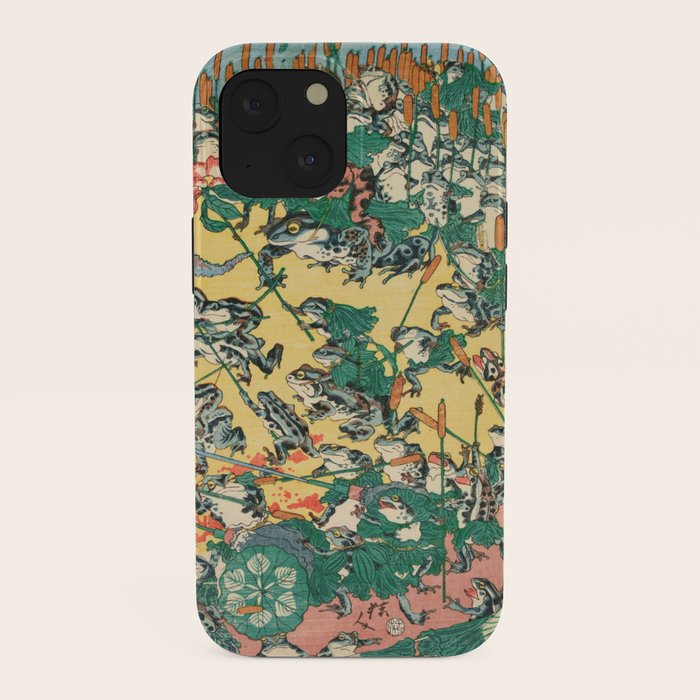 Frog Battle Japanese Print by Kawanabe Kyosai, 1864 iPhone Case Gallery Image 38