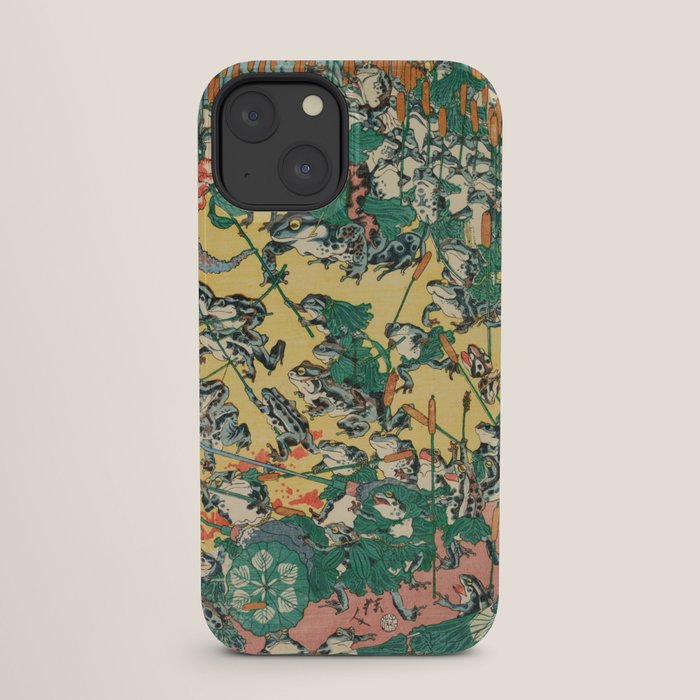 Frog Battle Japanese Print by Kawanabe Kyosai, 1864 iPhone Case Gallery Image 25
