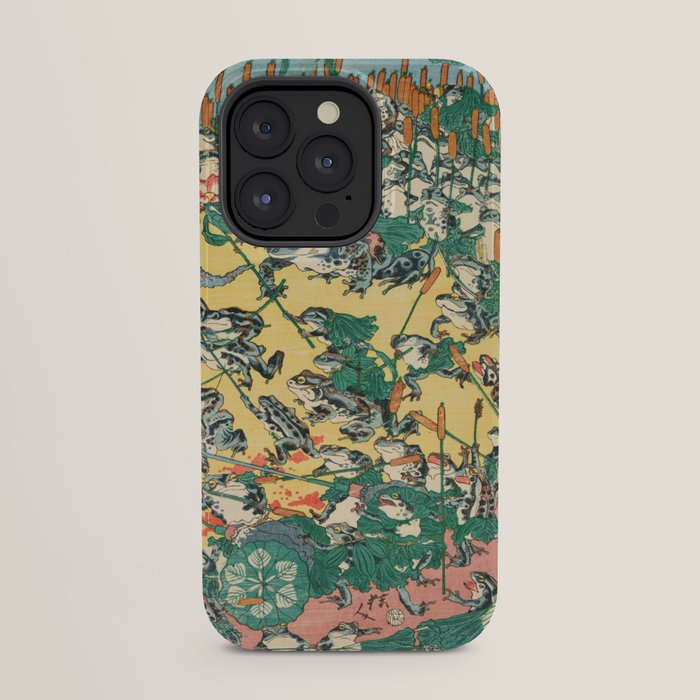 Frog Battle Japanese Print by Kawanabe Kyosai, 1864 iPhone Case Gallery Image 31