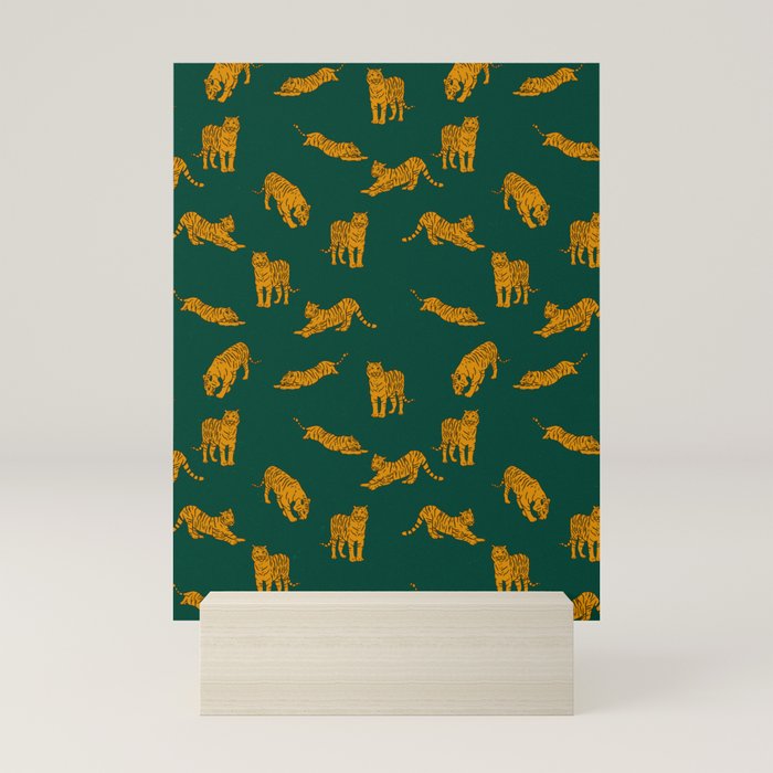 Animal Print - Tigers on Dark Olive Green Retro Texture Mini Art Print Gallery Image 5