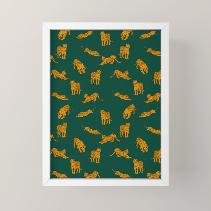 Animal Print - Tigers on Dark Olive Green Retro Texture Mini Art Print Gallery Image 4