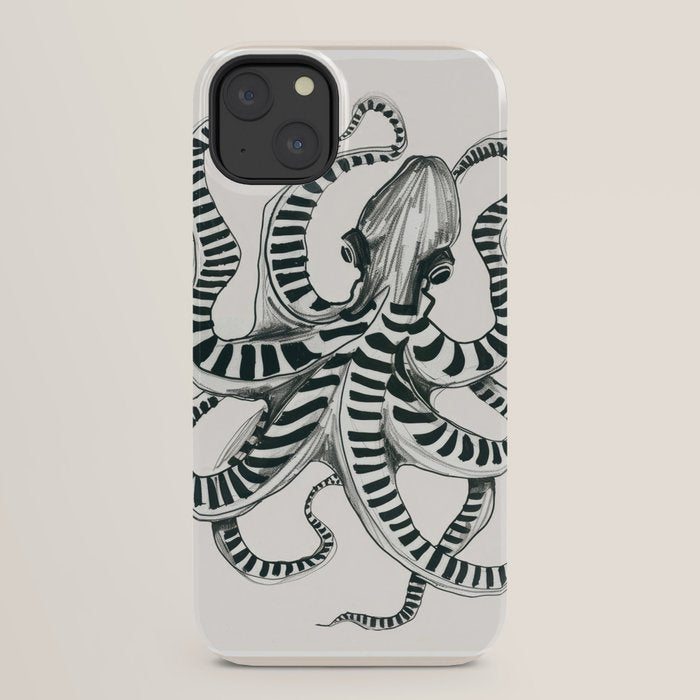 Striped Octopus Ink Drawing iPhone Case Gallery Image 30